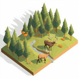 Två rådjur som står i skogen vid en bäck